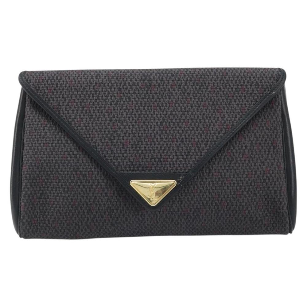 Saint Laurent Leather Canvas Clutch Bag Black
